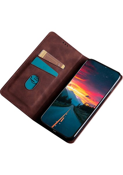 Samsung Galaxy S23 Için+ Cilt Touch Hissedilen Tam Koruma Telefon Stand Vakası Manyetik Otomatik Ahmsorbed Kart Tutucu Kapak-Dark Brown (Yurt Dışından)