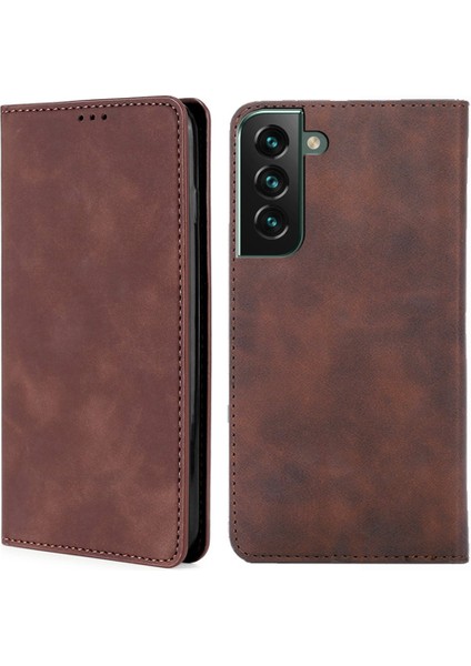 Samsung Galaxy S23 Için+ Cilt Touch Hissedilen Tam Koruma Telefon Stand Vakası Manyetik Otomatik Ahmsorbed Kart Tutucu Kapak-Dark Brown (Yurt Dışından)