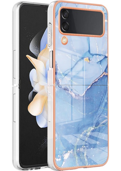 Samsung Galaxy Z Flip3 Için Tpu Telefon Kılıfı 5g Elektrapan Anti-Dalgalı Kılıf 2.0mm Mermer Desen Imd Arka Kapak Mavisi (Yurt Dışından)