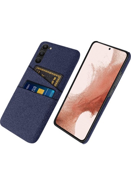 Samsung Galaxy S23 Kumaş Doku Çizgiye Deans Anti-Cratch Telefon Kılıfı Çift Kart Yuvaları Sert Pc Koruyucu Cep Telefonu Arka Kapak Mavisi (Yurt Dışından)