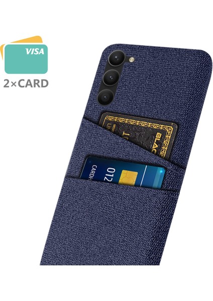 Samsung Galaxy S23 Kumaş Doku Çizgiye Deans Anti-Cratch Telefon Kılıfı Çift Kart Yuvaları Sert Pc Koruyucu Cep Telefonu Arka Kapak Mavisi (Yurt Dışından) fiyatları