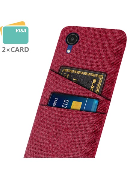 Samsung Galaxy A23E Kumaş Doku Çift Kart Yuvaları Telefon Geri Kılıf Sabit Pc Bırak-Koşullu Kapak-Kırmızı (Yurt Dışından) fiyatları