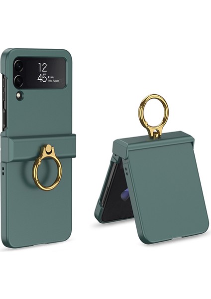 Samsung Galaxy Z Flip4 Için Gkk 5g Menteşe Koruma Telefon Kılıfı Sert Pc Metal Yüzük Tutucu Kickstand Slip Shockproof Cover-Green (Yurt Dışından)