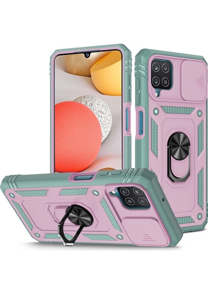 Samsung Galaxy A42 Için 5g Telefon Kapak Halkası Kickstand Çok Koruma Koruma Cep Telefonu Kılıf Kart Tutucu Sürgülü Kameralı Kapak Pembe/yeşil (Yurt Dışından)