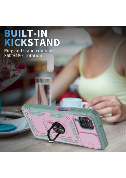 Samsung Galaxy A42 Için 5g Telefon Kapak Halkası Kickstand Çok Koruma Koruma Cep Telefonu Kılıf Kart Tutucu Sürgülü Kameralı Kapak Pembe/yeşil (Yurt Dışından) fiyatları
