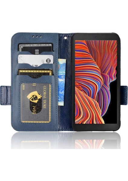 Samsung Galaxy Xcover Için 5 Üçgen Desen Baskılı Telefon Kılıfı Stand Pu Deri Deri Şok Geçirmez Telefon Kapağı Strap-Mavi ile (Yurt Dışından)