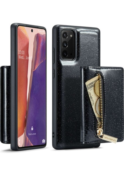 Samsung Galaxy NOTE20/NOTE20 Için 5g 2 Arada Söndürülebilir Fermuarlı Cüzdan Telefon Kılıfı Işıltılı Manyetik Akıllı Telefon Kapağı Kickstand-Black (Yurt Dışından)