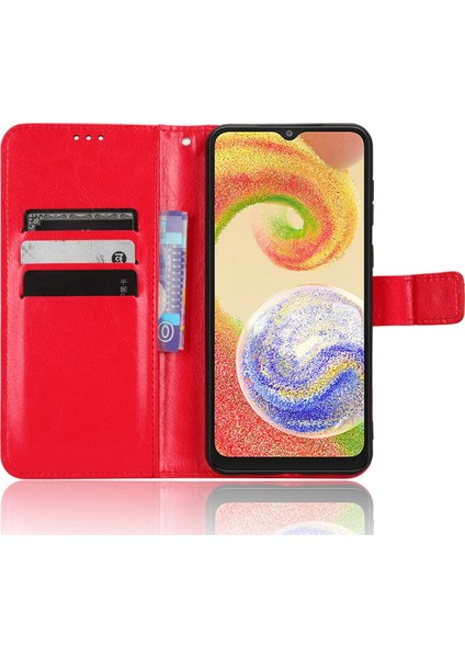 Samsung Galaxy A04 4g (164.4 x 76.3 x 9.1 MM)/M13 5g Çılgın At Doku Pu Deri Kılıf Stand Cüzdan Tam Koruma Iç Tpu Telefon Kapak-Kırmızı (Yurt Dışından)