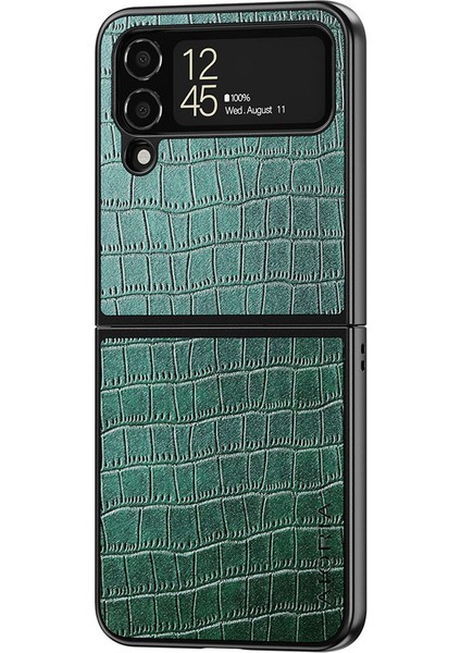 Samsung Galaxy Z Flip3 Için 5g Timsah Doku Pu Deri+Pc+Tpu Telefon Koruyucu Kılıf Damla Damla Geçirmez Kapak Yeşillüğü (Yurt Dışından)