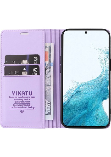 Samsung Galaxy S23+ Manyetik Otomatik Kapanış Pu Deri Deri Şok Geçirmez Cüzdan Kılıfı Katlanabilir Stand Koruyucu Kapak Light Mor (Yurt Dışından)