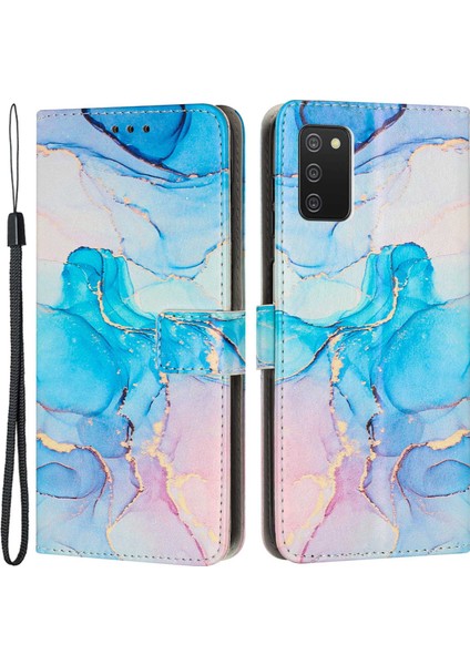 Samsung Galaxy A03S (166.5 x 75.98 x 9.14MM) Için Tpu+Pu Deri Çift Katmanlı Koruma Mermer Mermer Desen Desen Stand Stand Cüzdan Tarzı Telefon Kabuk-Pembe/yeşil (Yurt Dışından)