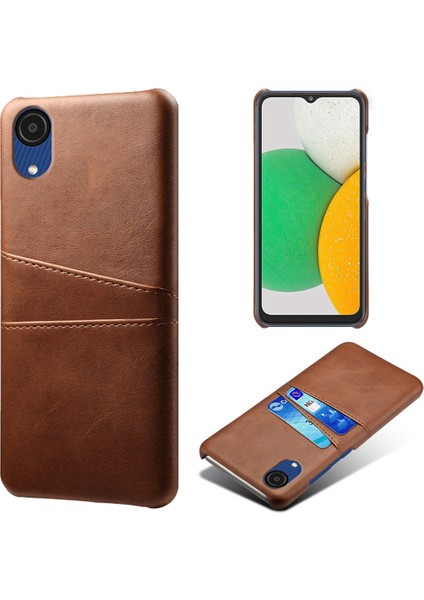 Samsung Galaxy A23E Scratch Direnci Çift Kart Yuvaları Tutucu Koruyucu Telefon Kılıfı Pu Deri Kaplamalı Sert Pc Telefon Kabuk-Kahverengi (Yurt Dışından)