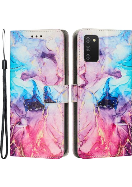 Samsung Galaxy A03S (166.5 x 75.98 x 9.14MM) Için Tpu+Pu Deri Çift Katmanlı Koruma Mermer Mermer Desen Desen Stand Stand Cüzdan Tarzı Telefon Kabuk-Pembe/mor (Yurt Dışından)
