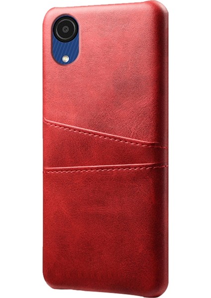 Samsung Galaxy A23E Scratch Direnci Çift Kart Yuvaları Tutucu Koruyucu Telefon Kılıfı Pu Deri Kaplamalı Sert Pc Telefon Kabuk-Kırmızı (Yurt Dışından)