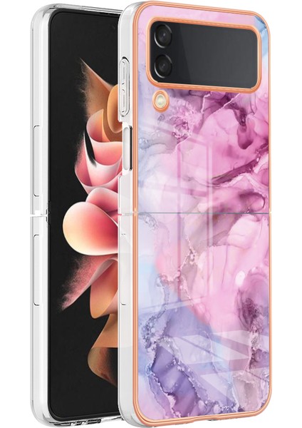 Samsung Galaxy Z Flip4 Için Tpu Telefon Kılıfı 5g Elektrapılaşma Anti-Dalgalı Kılıf 2.0mm Mermer Desen Imd Geri Kapak-Rose (Yurt Dışından)
