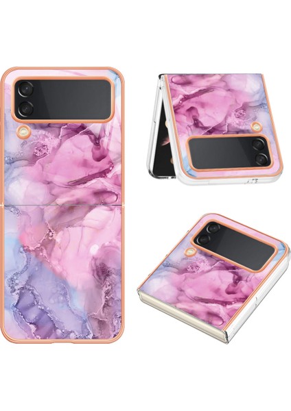 Samsung Galaxy Z Flip4 Için Tpu Telefon Kılıfı 5g Elektrapılaşma Anti-Dalgalı Kılıf 2.0mm Mermer Desen Imd Geri Kapak-Rose (Yurt Dışından)