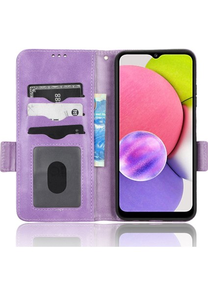 Samsung Galaxy A03S (166.5 x 75.98 x 9.14MM) Stand Cüzdan Pu Deri Kılıfı Baskılı Üçgen Desen Iç Tpu Telefon Kapak-Etkin (Yurt Dışından)