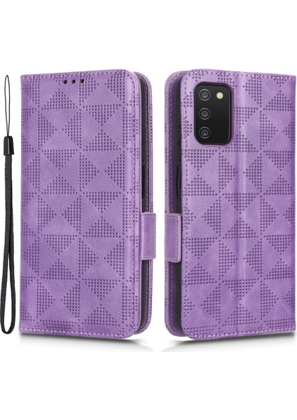 Samsung Galaxy A03S (166.5 x 75.98 x 9.14MM) Stand Cüzdan Pu Deri Kılıfı Baskılı Üçgen Desen Iç Tpu Telefon Kapak-Etkin (Yurt Dışından)