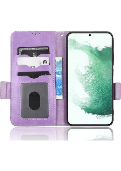 Samsung Galaxy S22 5g Için Baskılı Üçgen Desen Pu Deri Kılıf, Manyetik Kapatma Telefon Cüzdan Stand Kapak Morası (Yurt Dışından)