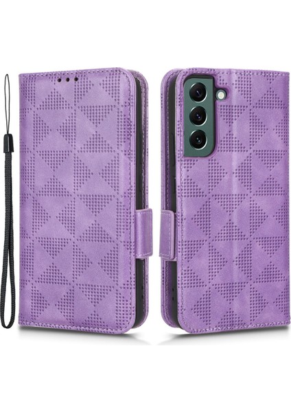 Samsung Galaxy S22 5g Için Baskılı Üçgen Desen Pu Deri Kılıf, Manyetik Kapatma Telefon Cüzdan Stand Kapak Morası (Yurt Dışından) fiyatları