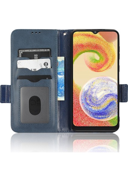 Samsung Galaxy A04 4g (164.4 x 76.3 x 9.1 Mm) Cüzdan Telefon Kılıfı Üçgen Desen Baskılı Şok Geçirmez Kılıf Anti-Güz Pu Deri Stand Kapağı Strap-Mavi (Yurt Dışından)