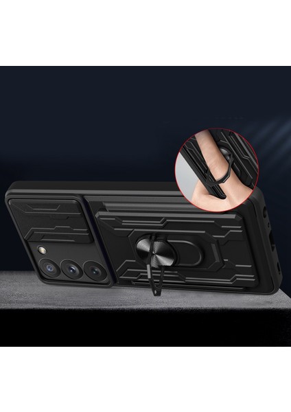 Samsung Galaxy S23 Için+ Kart Tutucu Tasarımı Manyetik Yüzük Kickstand Anti-Fall Telefon Kılıfı Pc+ Tpu Hibrid Telefon Koruyucu Slayt Kamera Kapağı B-Yeşil (Yurt Dışından)