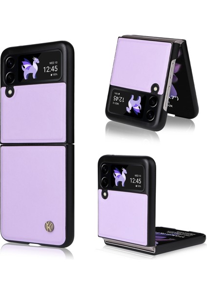 Samsung Galaxy Z Flip3 Için Ykatu 5g Telefon Kılıfı Dalgalı Anti-Drop Şok Geçirmez Kılıf Pu Deri+Tpu Telefon Kapak Morası (Yurt Dışından)