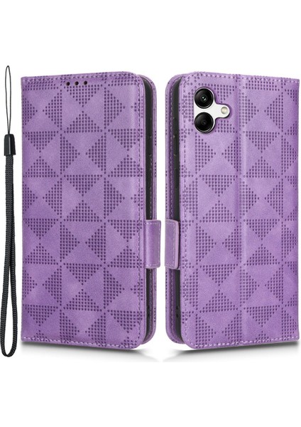 Samsung Galaxy A04 4g (164.4 x 76.3 x 9.1 Mm) Cüzdan Telefon Kılıfı Üçgen Desen Baskılı Şok Geçirmez Kılıf Anti-Güz Pu Deri Stand Kapağı Strap-Amaçlı (Yurt Dışından)