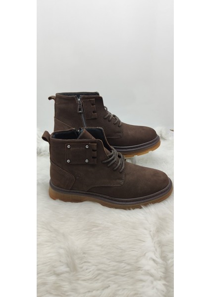 Acı Kahve Gerçek Nubuk Deri Yanı Fermuarlı, Bağlı Spor Model Bot (2207) - Acı Kahve - 40 - ST01133-ACI Kahve-40