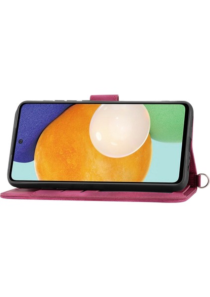 Samsung Galaxy A52 4G/A52 5G/A52S 5g Baskılı Çiçekler Pu Deri Flip Kılıf Stand Çoklu Kart Yuvası Stant Sipikli ve Orum Kuşu Trap-Wıne Kırmızı (Yurt Dışından)