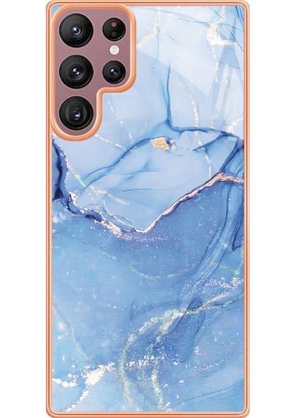 Samsung Galaxy S22 Ultra 5g Tpu Telefon Kılıfı 2.0mm Elektrapılaşma Mermer Desen Imd Koruyucu Arka Kapak Mavisi (Yurt Dışından)