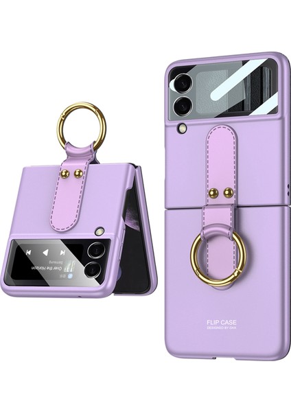Samsung Galaxy Z Flip4 Için Gkk 5g Ultra Ince Parmak Yüzük Kickstand Tasarım Sabit Pc Telefon Kılıfı Küçük Ekranlı Temperli Cam Koruyucu-Doğru (Yurt Dışından)
