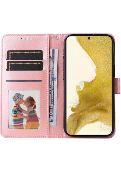 Samsung Galaxy S22+ 5g Anti-Fall Pu Deri Deri Telefon Flip Cüzdan Kılıf Ayçiçeği Basılı Baskılı Stand Manyetik Cep Telefonu El Strap-Pink ile (Yurt Dışından)