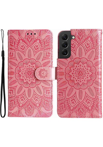 Samsung Galaxy S22+ 5g Anti-Fall Pu Deri Deri Telefon Flip Cüzdan Kılıf Ayçiçeği Basılı Baskılı Stand Manyetik Cep Telefonu El Strap-Pink ile (Yurt Dışından)