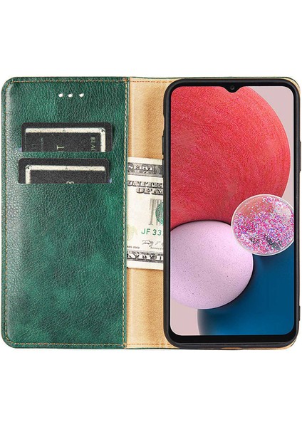 Samsung Galaxy A04 4g (164.4 x 76.3 x 9.1 Mm) Için Manyetik Otomatik Emici Telefon Kapağı, Pu Deri Tam Koruma Koruma Kılıfı Flip Cüzdan Stand Yeşili (Yurt Dışından)