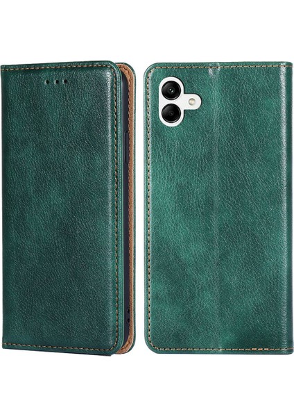 Samsung Galaxy A04 4g (164.4 x 76.3 x 9.1 Mm) Için Manyetik Otomatik Emici Telefon Kapağı, Pu Deri Tam Koruma Koruma Kılıfı Flip Cüzdan Stand Yeşili (Yurt Dışından)