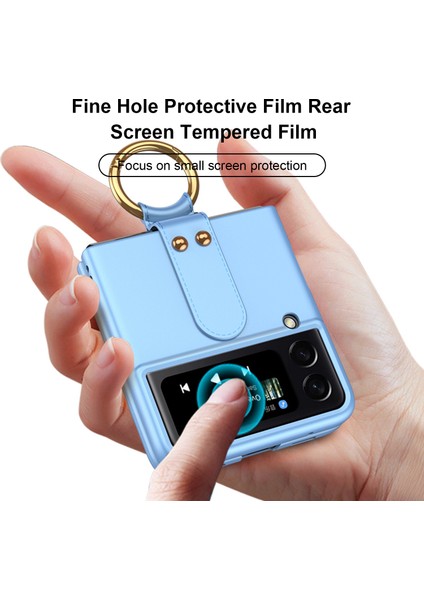 Samsung Galaxy Z Flip4 Için Gkk 5g Ultra Ince Parmak Yüzük Kickstand Tasarım Sabit Pc Telefon Kılıfı Küçük Ekranlı Temperli Cam Koruyucu Pembe (Yurt Dışından)