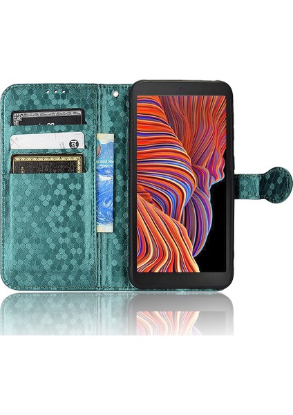 Samsung Galaxy Xcover Için 5 Şok Geçirmez Telefon Kasası Nokta Desen Desenli Basılı Manyetik Toka Deri Kapağı Stand Cüzdan-Yeşil (Yurt Dışından)