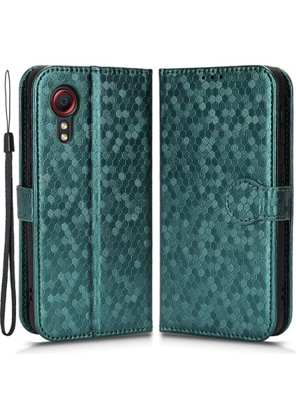 Samsung Galaxy Xcover Için 5 Şok Geçirmez Telefon Kasası Nokta Desen Desenli Basılı Manyetik Toka Deri Kapağı Stand Cüzdan-Yeşil (Yurt Dışından)