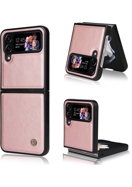 Samsung Galaxy Z Flip4 Için Yikatu 5g Anti-Dalgalı Kasa Şok Geçirmez Telefon Kapağı Pu Deri+Tpu Telefon Koruyucu Gold (Yurt Dışından)