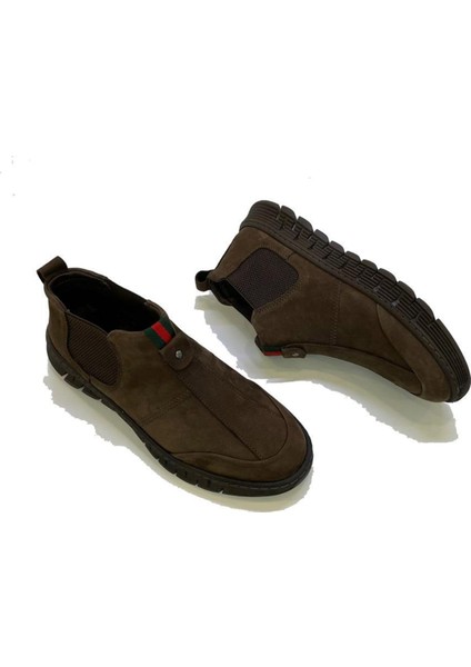 6320 Erkek Günlük Bağsız Kısa Tarz Deri Bot Kahve Nubuk