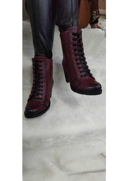 Çiğdem Grçke Deri Bordo Bağlı Topuklu Kadın Bot (Ldywst B5) - Bordo - 36 - ST01423-BORDO-36