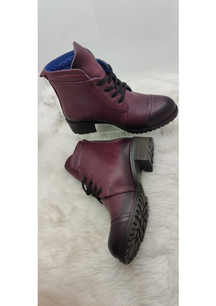 Çiğdem Gerçek Deri Boro Kadın Bot (B1) - Bordo - 36 - ST01189-BORDO-36