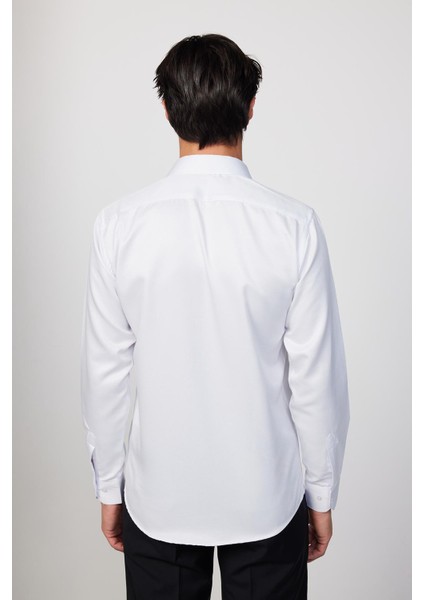 Modern Slim Fit Pamuklu Kolay Ütü Armürlü Beyaz Erkek Gömlek indirimleri