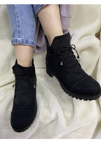 Çiğdem Lastik Bağlı Kadın Bot - Siyah - 38 - ST01183-SİYAH-38