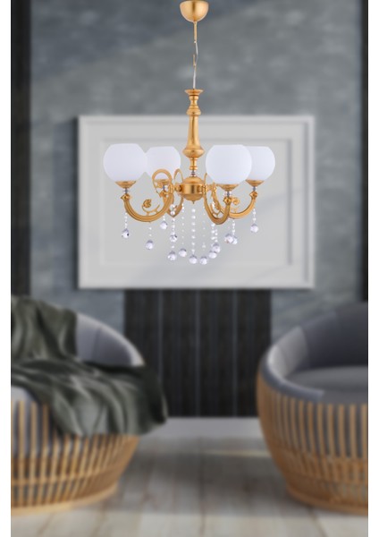Turna 4 Lü Lüx Camlı Avize (Gold)