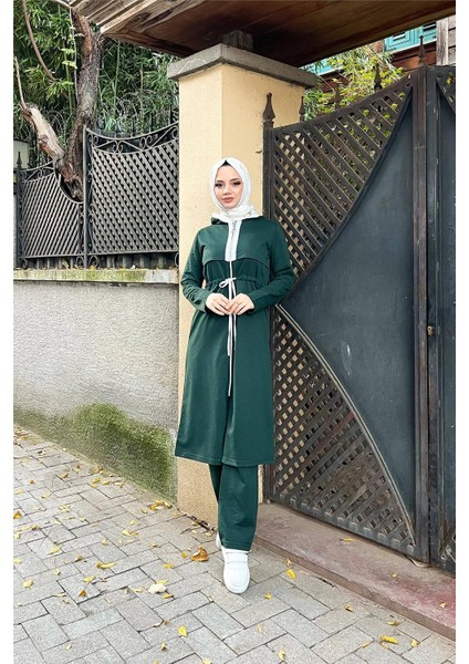 Kapşonlu Fermuarlı Belden Beyaz Bağcıklı Sade Basic Ikili Spor Takımı - 36578 - Nefti