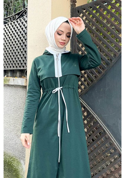 Kapşonlu Fermuarlı Belden Beyaz Bağcıklı Sade Basic Ikili Spor Takımı - 36578 - Nefti