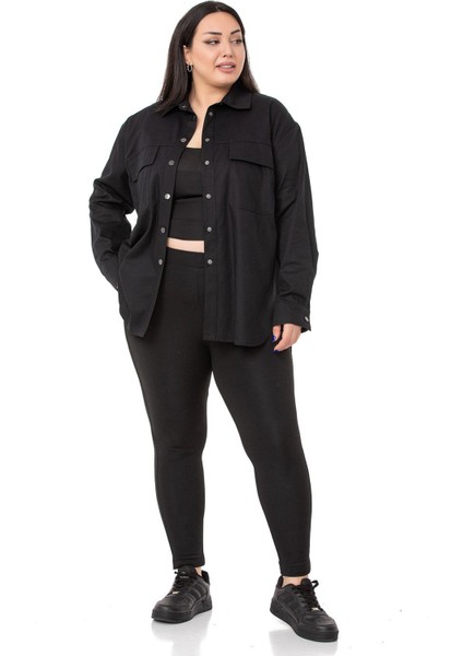 Büyük Beden Kapaklı Cepli Çıtçıtlı Gabardin Siyah Ceket Gömlek fiyatları