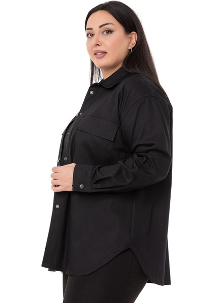 Büyük Beden Kapaklı Cepli Çıtçıtlı Gabardin Siyah Ceket Gömlek fırsatları